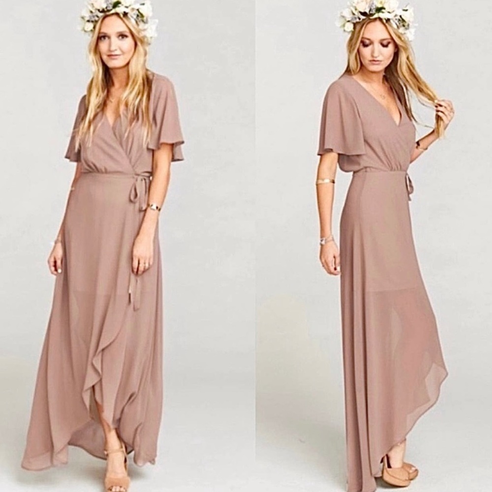 NWT - Show Me Your Mumu Sophia Wrap Dress in Dune Chiffon - Size Large